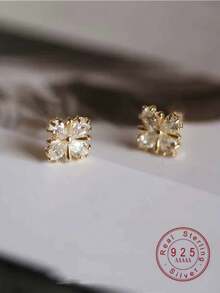 1 Pair S925 Sterling Silver Zirconia Cross Flower Stud Earrings, Elegant Fashion Jewelry Gift For Women, Couples, Friends - Cross Flower 1 - View 1