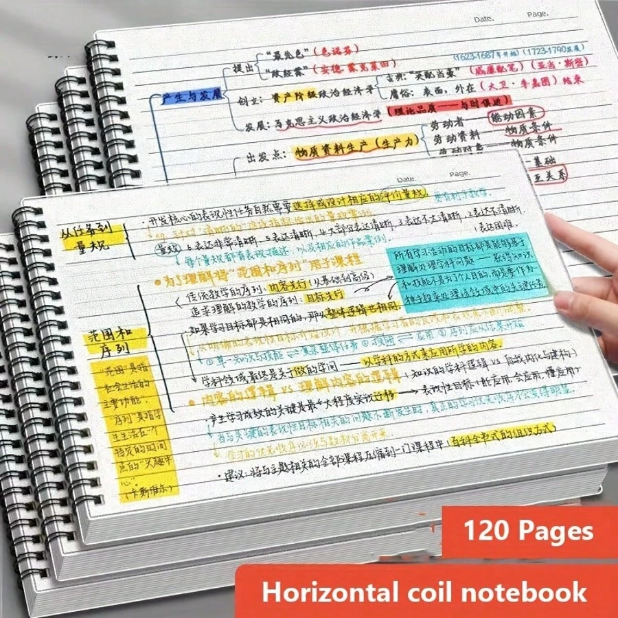 60 Sheets Horizontal Spiral Bound B5 Lined Notebook, Thick Transparent Removable Pages, Suitable For Note-Taking, Copying Quotes - B5 - View 1