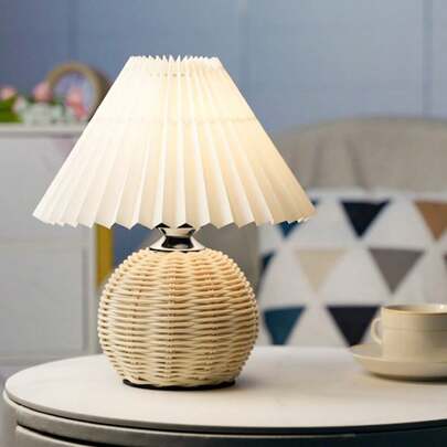 1pc Bohemian Style Rattan Woven Table Lamp, Artistic Decor, 3-Color Dimmable, USB Powered, Button Switch