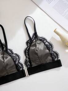 3pcs Women's Solid Color Lace Trim Front Closure Comfortable Underwear Set - Multicolor - View 6