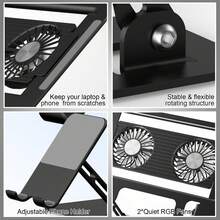 2-In-1 Laptop Stand With Detachable Fan, Includes Phone Holder And Silent Fan, Adjustable Height And Angle, Carbon Steel Frame, Suitable For 16-Inch And Below Laptops Cooling Pad (Black) - View 4