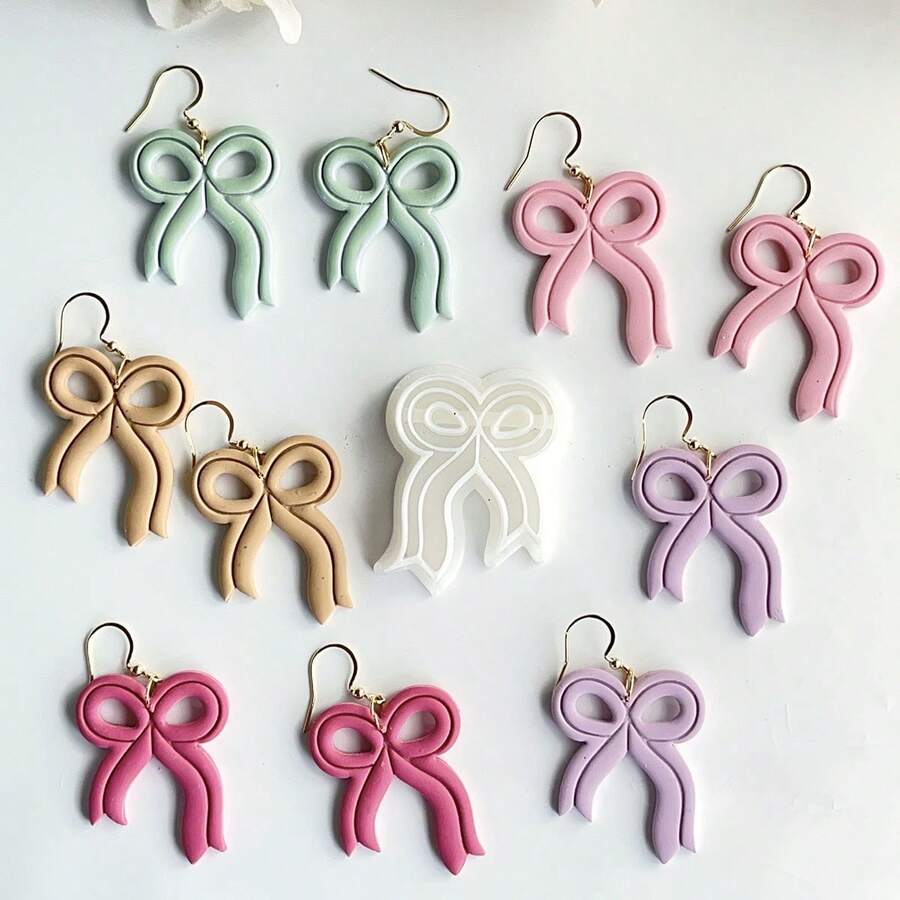 1pc Soft Clay Mold Bow Shaped, Used For DIY Earring Making Tool - White - View 1