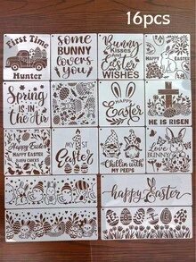 16pcs Reusable Easter Bunny Egg Hollow Painting Template, Washable For Wood, Glass, Ceramic, Fabric, Plastic, Spray Painting, Stencil Material - Fang Chang Easter - View 10