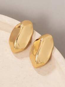女士不对称几何耳环一对 - 金黃色 - 查看 5