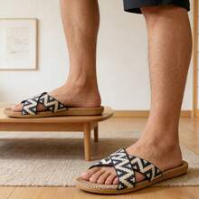 Men's Linen Slippers For Summer, Lightweight Non-Slip Indoor Bedroom Slippers - Blue - View 3