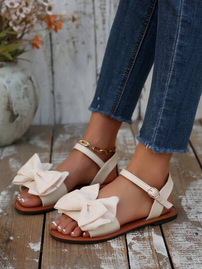 Sandal quai nơ lớn màu nâu cổ điển, đế mềm, mũi hở, có nơ, thích hợp cho học sinh, sandal thường ngày đa năng.