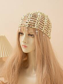 1 chiếc mũ len móc thủ công hình chữ thập đính sequin rỗng dành cho nữ, thích hợp cho trang phục mùa xuân và mùa hè. - A - Xem 2