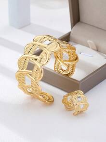 一套几何开口手镯套装（女士） - 金黃色 - 查看 5