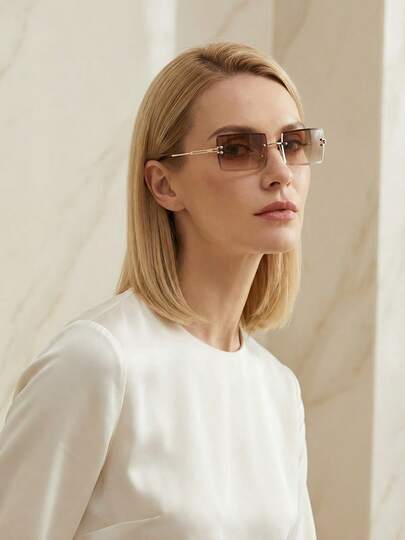 Moemton Women's Y2K Style Starry Decor Frameless Fashion | Metal Frame Fashionable Glasses Suitable For Daily And Party Street Outfits