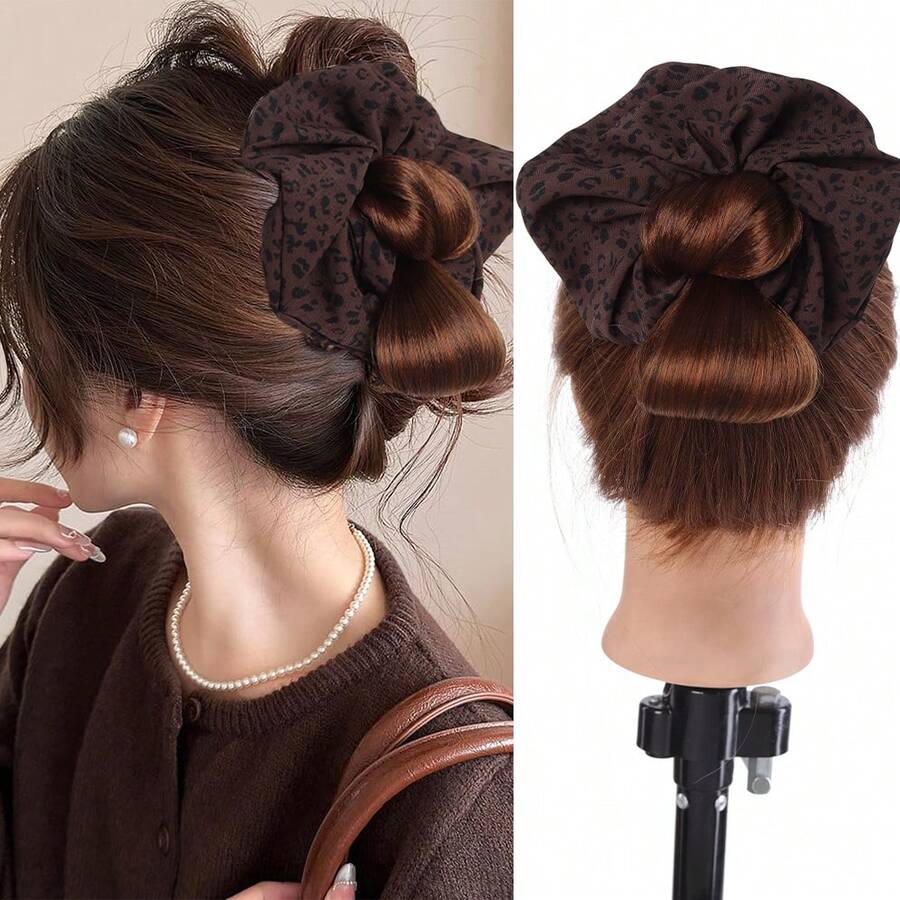 Tóc giả búi sợi tổng hợp 4 inch, tóc giả búi họa tiết da báo, tóc giả bồng bềnh, tóc giả Hanfu, tóc giả che kín đầu tiện dụng.