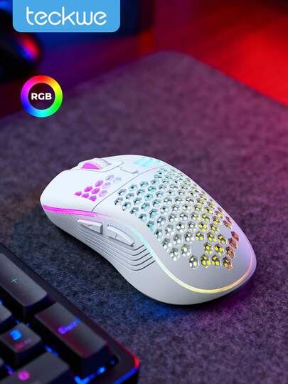 Teckwe Ratón inalámbrico para juegos con panal 2.4G USB, ratón inalámbrico RGB recargable para PC con luces LED, paracord sin arrastre, ergonómico, adecuado para juegos en el hogar y uso de oficina, regalo de Halloween