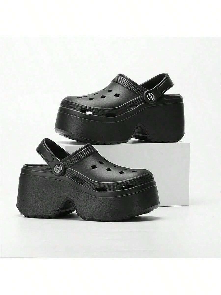 Women's Black Breathable Sandals, Slip-On Wedge Shoes, EVA Lightweight Versatile Casual Slippers For Summer - Black - View 1