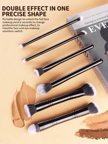 6pcs Professional Makeup Brush Set, Dual-Ended Face & Eye Brushes For Foundation, Concealer, Eyeshadow, Soft Synthetic Bristles - Multicolor - View 7