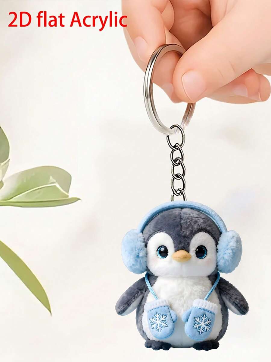 1pc Charming 2D Acrylic Penguin Keychain/Keyring - Decorative Item, Featuring Whimsical Christmas Design, Ideal For Friends Who Enjoy Decorating Spaces, Great For Home And Holiday Decor