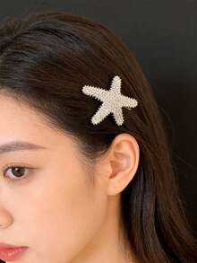 2 piezas Elegantes Pinzas para el cabello de mujer con cristales brillantes de aleación en forma de estrella de mar, adecuadas para flequillo, mechones laterales, fiesta, uso diario, estilo bohemio chic - Plateado - Ver 4