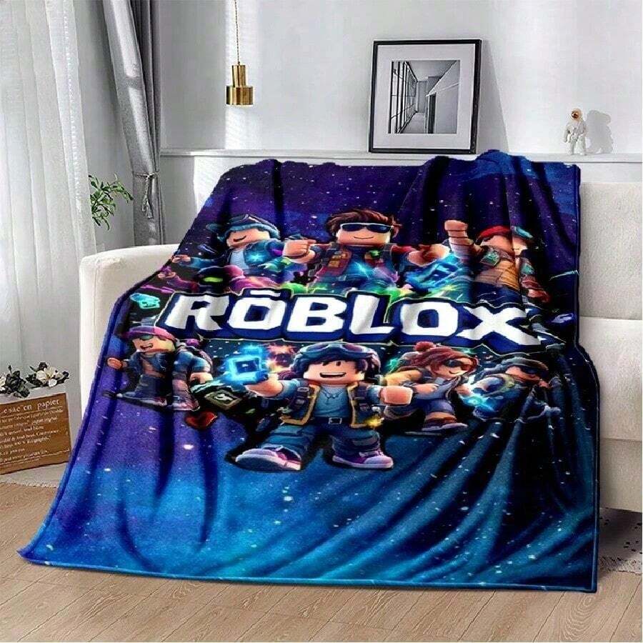 3D R-Robloxs Cartoon Game Flannel Blanket Soft Warm Throw Blanket For Bed Bedroom Room Living Room Travel Camping Picnic Gift(1).Jpg - 如圖所示 - 查看 1