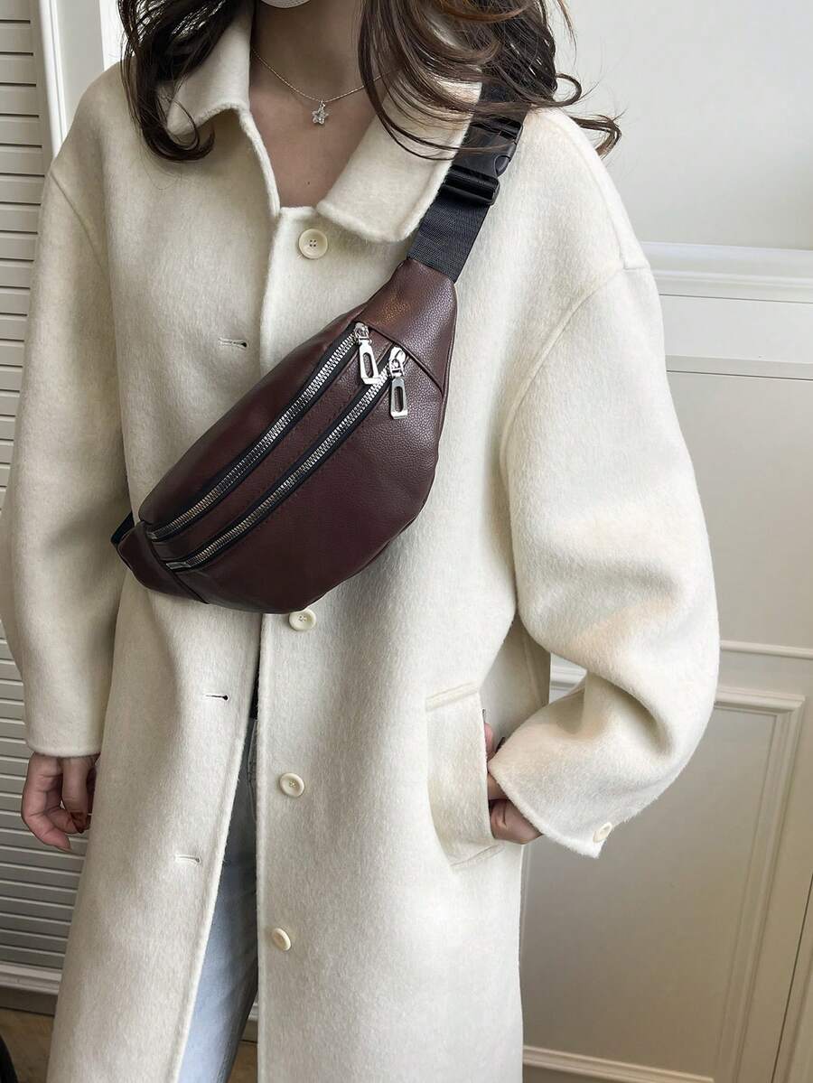 Women's Fashionable Casual Waist Bag - Burgundy - View 1