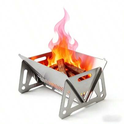 Portable Stainless Steel Wood Burning Camp Stove | Heavy Duty Foldable Outdoor Cooking Stove With Chimney And Fire Pit, Compatible With Charcoal/Firewood, Suitable For Backpacking, Camping, Survival, Backyard Use - Excluding Fire Starter