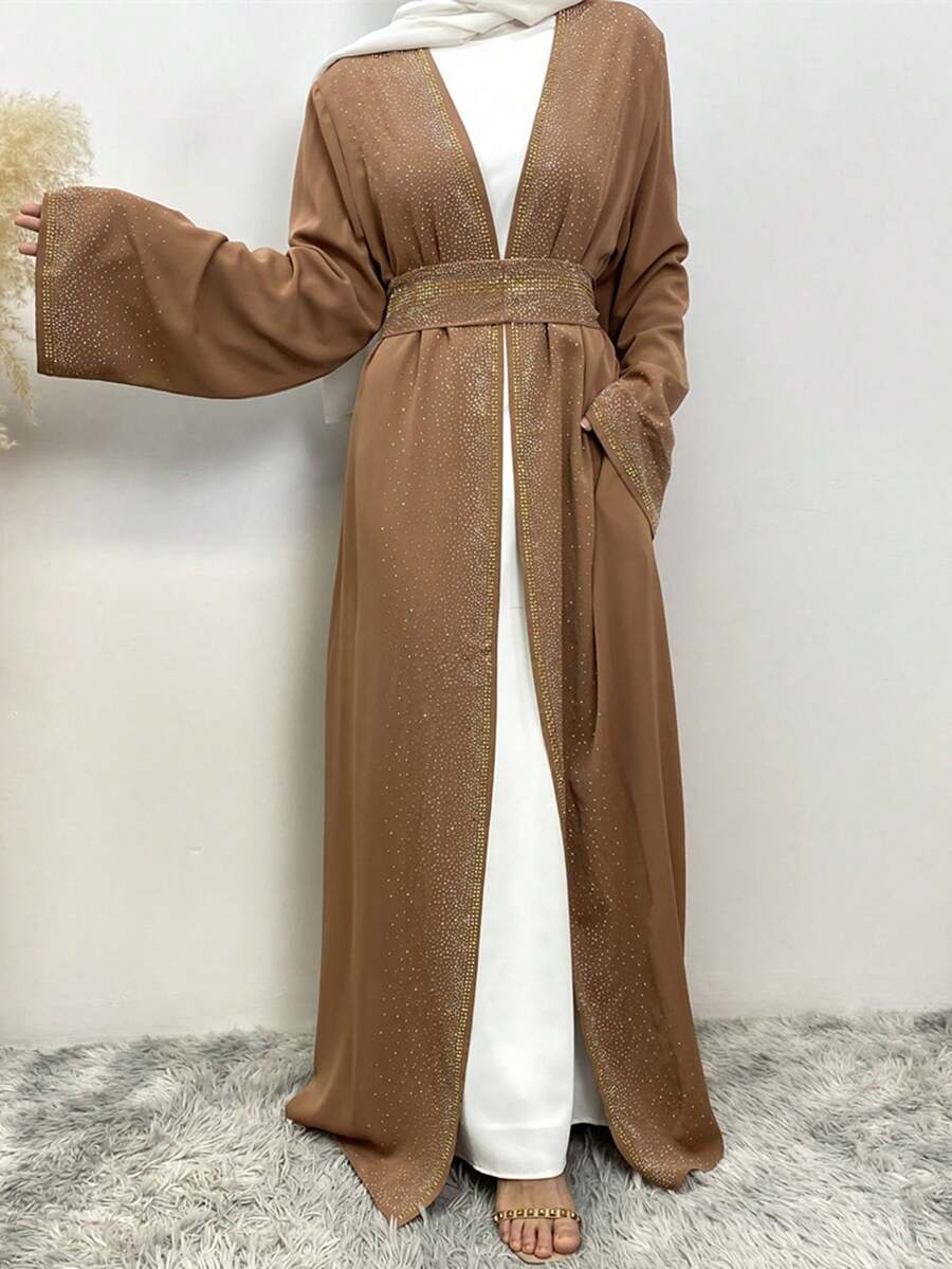 Luxury Dubai Arabic Islamic Muslim Women Long Dress, Sparkly Embroidered Maxi Robe, Elegant Patchwork Robe, Islamic Clothing Robe - Camel - View 1