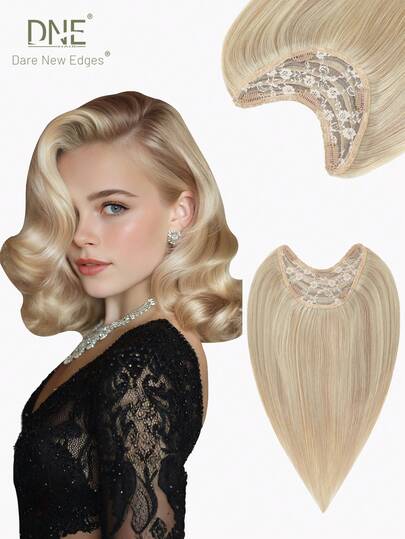 DNE HAIR One Piece V-Shaped Clip In Hair Extensions Top-V 100% Human Hair Color P18/22# Golden Blonde Highlighted Light Blonde Straight Hair For Women Easy To Style, Lightweight, Breathable, Invisible Suitable For All Hair Types And Daily Wear& Fashion Lovers