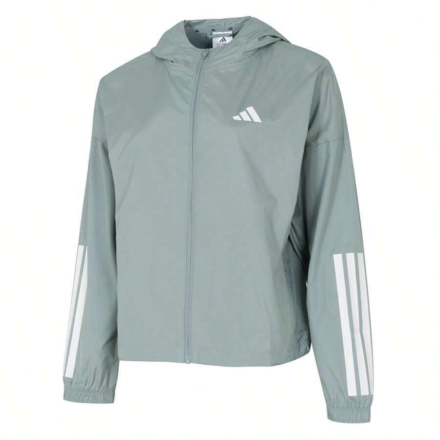 Adidas HYG WINDY 女士休闲舒适运动夹克,适合日常穿着、跑步、健身、休闲外套 KC7654 - 奇妙淺灰綠/白色 - 查看 1