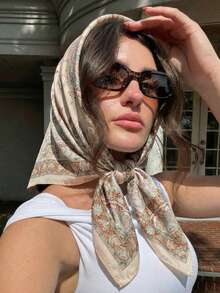 1pc New Bohemian Style Paisley Print Bandana, Women's Fashion Scarf For Sun Protection, Shawl For Daily Wear And Vacation, Spring/Summer Summer Hair Accessories Beach Hair Bands Vacay Headband - Beige - View 3