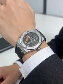 GUANQIN 1pc Men's Waterproof Luminous Hollow Watch, With Calendar Multifunction Dial, Wear-Resistant Stainless Steel Case, Fashion Business Luxury Sports Minimalist Casual Men's Mechanical Watch, Suitable For Halloween, Christmas, Father's Day, Birthday, Back To School, Students, Holidays, Valentine's Day, Dating, Business, Daily, Gifts, Music Festivals, Wedding Season And Other Occasions - one-size - View 4