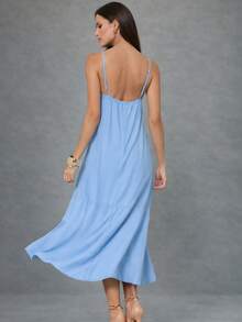 Elegant Lightweight Viscose Dress For Women, With A Sophisticated Drape, Perfect For Casual Evenings And Dates. - 藍色 - 查看 2