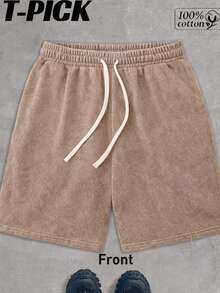 T-PICK Shorts De Hombre 100% Cotton Simple Solid Color Washed Casual Shorts - Mocha Brown - View 1