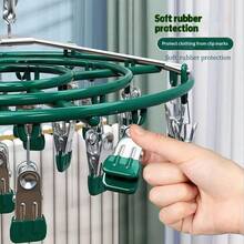 New Stainless Steel Multi-Clip Sock Drying Rack, Windproof Multi-Function Laundry Drying Tool For Underwear & Socks - Round 24 Clips (two Extra Clips Included) - View 9