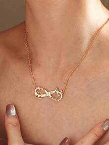 Custom Butterfly Name Necklace, Personalized Infinity Couple Name Necklace, Stainless Steel Anniversary Date Plaque Pendant Necklace, Valentine's Day Gift, Women's Fashion Jewelry - Multicolor - View 7