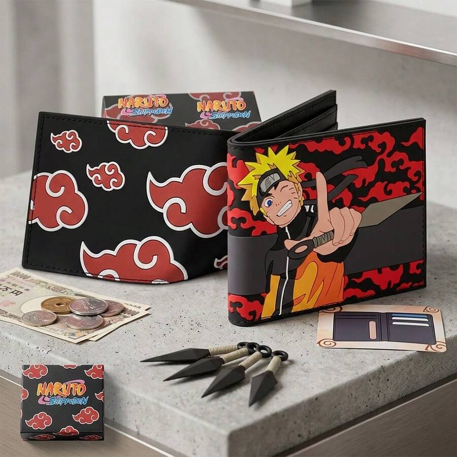 1个热血卡通动漫火影忍者钱包，时尚个性漩涡鸣人，黎明组织红云钱包 - 彩色 - 查看 1