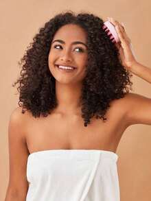 1pc Wheat Straw Hair Scalp Massage Brush, Silicone Hair Brush, Scalp Exfoliating Scrub, Dandruff Removal, Unisex, Bathroom Decor, Autumn, Back To School - 粉紅色的 - 查看 9