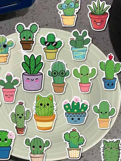 50pcs Cute Cactus Stickers, Suitable For Scrapbooking, Laptops, Water Bottles, Skateboards, Cars, Flower Pots Decoration, Gifts For Teenagers' Birthday Party, Plant Lovers, Crafters, Skateboarders, Fun Design, High Quality Stickers, DIY Crafts