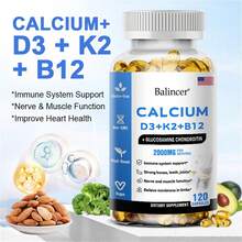 Calcium Supplement - Contains Vitamins D3, K2, B12, Zinc, Supports Immune, Nerve & Heart Health - 120 Softgels - 1 chai - Xem 1