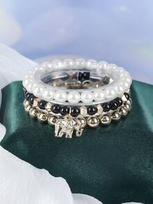 3pcs Bohemian Style Delicate Cute Elephant Beaded Bracelet, Suitable For Daily Wear, Birthday, Party, Valentine's Day, Mother's Day, Holiday Gift - Black - View 1