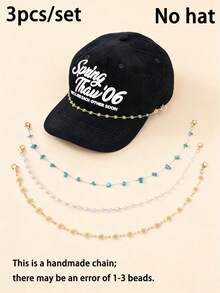3pcs Gold Faux Pearl Beaded Hat Chain, White Flower-Shaped Hat Chain, Turquoise Beaded Hat Chain, Unisex Metal Detachable Chain, Suitable For DIY Mesh Baseball Caps (Cap Not Included). - Multicolor - View 5