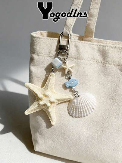 Yogodlns 新款天然贝壳装饰钥匙扣海星多功能手机挂件海洋风旅行包挂件时尚钥匙链鱼形吊坠甜美链条手机海洋手机壳挂件手机挂绳可爱海星手机带包包时尚钥匙扣礼品