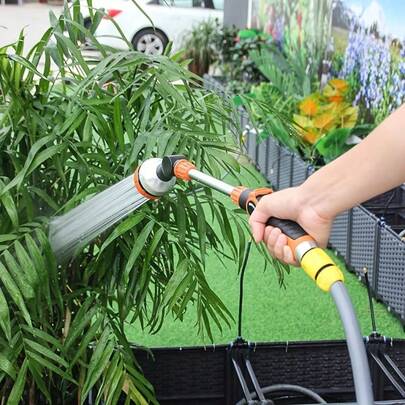 8种喷水模式多功能花园水管喷头，轻巧铝合金浇水杆，适用于家庭花园和车辆清洁，采用ABS和TPR材质，握感舒适