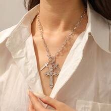 1pc Gothic Style Cross Necklace - Silver - View 3