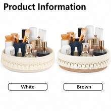 1个手工编织装饰流苏收纳篮，圆形收纳盒，轻便桌面整理盒，适合存放化妆品、笔和其他物品。简约家居装饰品，适用于卧室、客厅和办公室。 - 彩色 - 查看 4