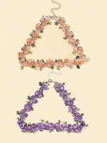 1pc Women's Retro Floral Embroidered Fabric Choker Necklace - Multicolor - View 1