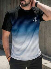 男士渐变圆领度假风短袖T恤 - 彩色 - 查看 3