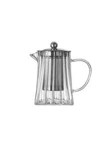 1pc Creative Round Top & Square Bottom Heat-Resistant Glass Teapot, Stainless Steel Filter, Kung Fu Tea Set, Striped Square Teapot With Stainless Steel Infuser, Glass Teapot With Filter, Kung Fu Tea Set - Transparent - View 12