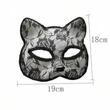 3/4件套角色扮演猫脸蕾丝半脸面具性感拍照道具套装，包含蕾丝扇子、蕾丝手套、心形项链，适合万圣节、婚礼、情人节、狂欢节和其他派对场合。 - 蕾絲 - 查看 6