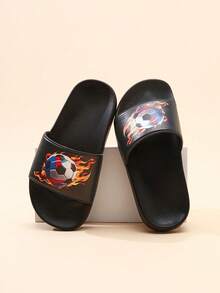 1 Pair Children's EVA Soft Bottom Cartoon Flame Football Slippers, Lightweight, Boys' Fashion Minimalist Non-Slip Durable Slippers - Black - View 8