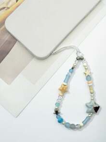 1 pieza Cordón para teléfono con cuentas de cerámica azul con forma de estrella de sal marina fresca, estilo japonés de nicho - Multicolor - Ver 2