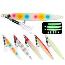 5Pcs Metal Slow Jig Luminous 40-120g Sinking Casting Jigging Lure With Two Assist Hook For Tuna Bass In Saltwater Freshwater Artificial Hard Bait. - Multicolor - View 2