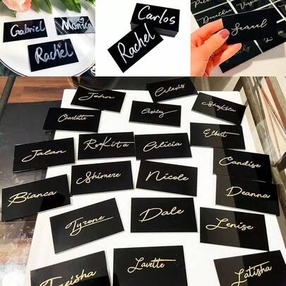 10 قطعة / 50 قطعة / 100 قطعة بطاقات مكان طاولة من الأكريليك الأسود لحفلات الزفاف DIY بطاقات تنسيق مقاعد الطاولة لوازم الزفاف ديكور