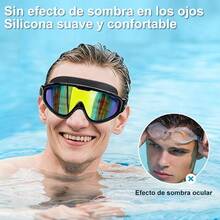 Gafas de natación para adultos de marco grande, de alta definición, antivaho y galvanizadas, gafas protectoras de silicona con protección UV, estuche para gafas de natación gratis + clip nasal y tapones para los oídos. - Negro - Ver 4
